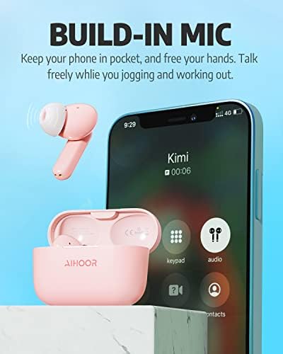 אוזניות אלחוטיות של Aihoor לטלפונים של iOS ואנדרואיד, Bluetooth 5.3 אוזניות בתוך האוזן עם בס נוסף, מיקרופון