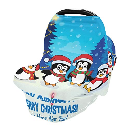 Yyzzh חג שמח פינגווין עץ עץ פתית שלג שלג נושא חורף נושא נמתח מכונית ישיבה מכונית ישיבה תינוקת חופה כיסוי כיסוי
