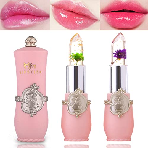 2 מארז קריסטל פרח ג ' לי שפתון, קסם צבע שינוי שפתון, חומציות ברור טמפרטורת צבע שינוי גלוס, שפתון, לאורך
