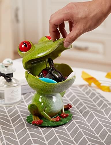 צלחת ממתקים של ננבולק צפרדע צלחת צנצנת עוגיות פסל דקור פיסול בית אמנויות מתנות פוליארזין צלמית ירוק 8 אינץ