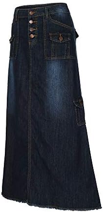 אופנה ישר מקסי חצאית לנשים טרנדי ארוך אמצע מותניים נשים ג ' ינס כפתור כיס קדמי מקסי חצאיות טרנדי בתוספת