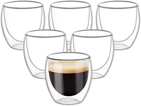 כוסות קיר כפול זכוכית 8 גרם - סט של 6, משקפי ספלים תרמיים מבודדים לתה, קפה, לאטה, קפוצ'ינו, בית קפה, חלב