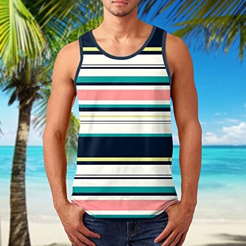 חולצות טש חולצות לגברים גברים קיץ חוף מזדמן חולצה אופנה ספורט ספורט פסים חולצת חוף ללא שרוולים