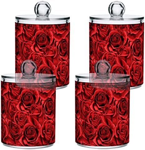 MNSRUU 4 חבילה מחזיק QTIP מארגן מארגן רומנטי אדום ורד ורד ולנטיין פרחים אמבטיה מיכלי אמבטיה מיכל אחסון יהירות