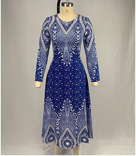 שמלות מזדמנות לנשים Deago שרוול ארוך צווארון v-line and flare שמלה ארוכה של Midi לקיץ האביב