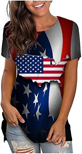 חולצות יום העצמאות לנשים חולצות דגל אמריקאי טוניקה טוניקה רופפת שרוול קצר v צוואר 4 ביולי חולצות טיז