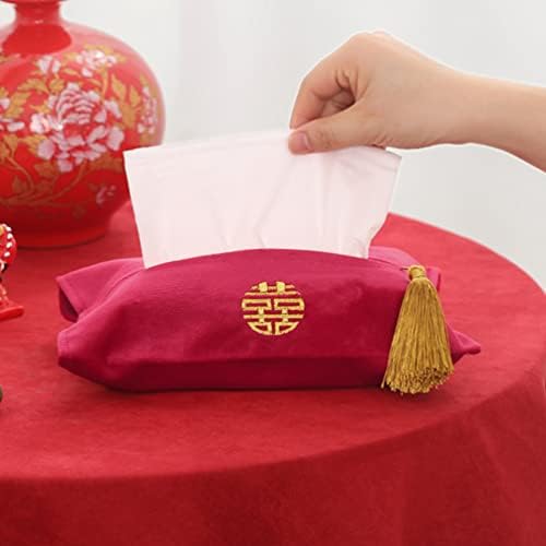 שקיות קוסמטיקה מבד אדום מחזיק נייר טואלט: מחזיק מפית חתונה סינית מחזיק רקמות לשימוש חוזר של רקמות רקמות קופסת רקמות