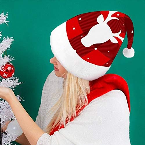 חג המולד סנטה כובע, לבן איילים באפלו משובץ שלג חג המולד חג כובע למבוגרים, יוניסקס נוחות חג המולד כובעי