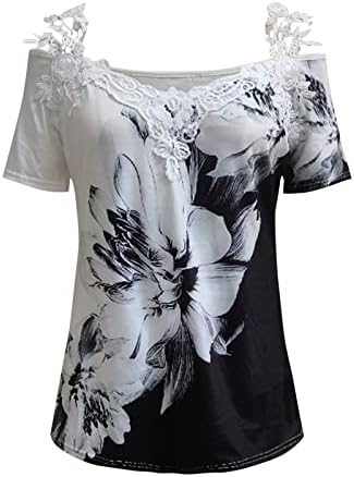 חולצות טריקו של חולצות טריקו של נשים משופעות לנשים מעל כתף כתף כתף פרחוני שרוול שרוול רגיל קיץ