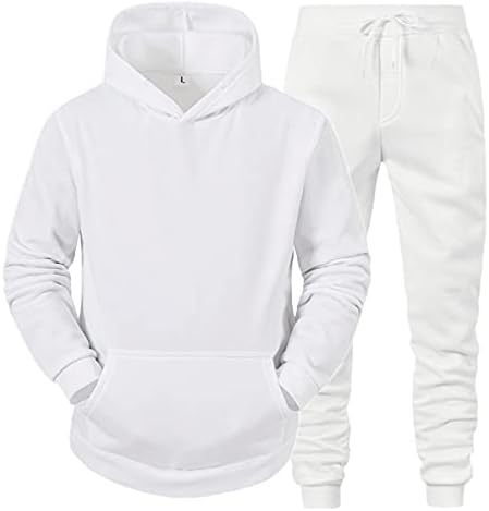ז'קט פשתן גברים סתיו וחורף מערכים פנאי מכנסי סוודר בצבע אחיד חליפת ספורט לבן