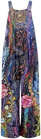 סרבל סרבל אופנה של נשים שורשיות רצועות כפתור מודפסות צבעוניות רצועות רגל רגל רחבות רחבות מכנסיים ארוכים