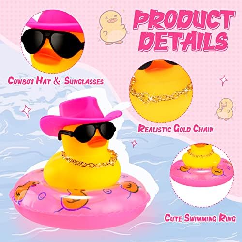 12 סט קאובוי גומי ברווז מיני רכב צהוב ברווזונים אמבט צעצועי מסיבת לטובת עם מיני כובע לשחות מעגל שרשרת משקפי