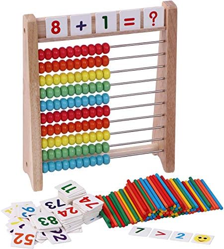 חשבוניות עץ לילדים מתמטיקה עם 100 מקלות ספירה וכרטיסי צעצועי מספרים 1-100, משחקי מתמטיקה חינוכיים צעצועי