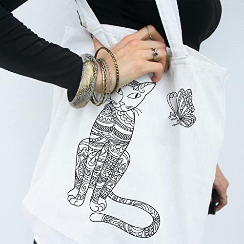 BKPVCT אופנה חתול פרפר הדפסת בד הדפסה תיק לנשים בנות, מצרכים ניתנים לשימוש חוזר של תיקים לתיקי