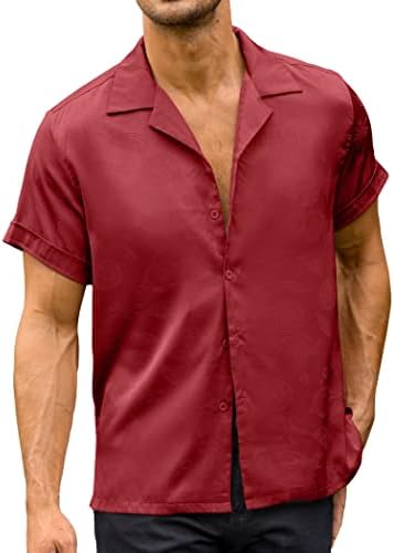 זאפול ג'קארד סאטן שרוול קצר חולצת שרוול ממרח צווארון כפתור חולצות מחנה