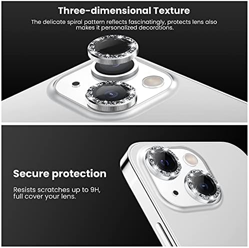 טנסי לאייפון 13 מיני / אייפון 13 מגן עדשות מצלמה, 9 שעות מגן מסך כיסוי מצלמה מזכוכית מחוסמת טבעת מתכת