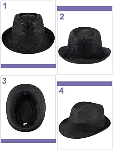 ג ' יר 4 חתיכות קש פדורה כובעי גברים נשים קיץ פנמה קצר שולי כובע עם להקה שחורה
