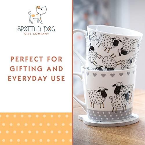 ספלי קפה של חברת מתנות לכלבים מנומרים סט של 4 כוסות ספלי תה קפה בעיצוב כבשים עם עיצוב בנושא בעלי חיים, פורצלן