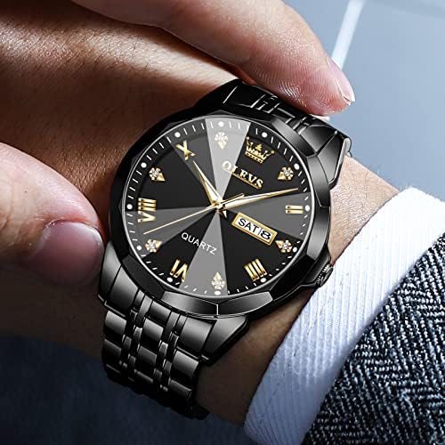 אולבס גברים שעונים נירוסטה שעון יד קוורץ אנלוגי עמיד למים זוהר תאריך יהלומי שעון יד יוקרה מזדמן שעון לגברים