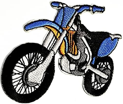 קליינפלוס 2 יחידות. אופנוע לתפור ברזל על טלאים רקומים קריקטורה כחול אופנוע אופנוע ספורט אופנוענים