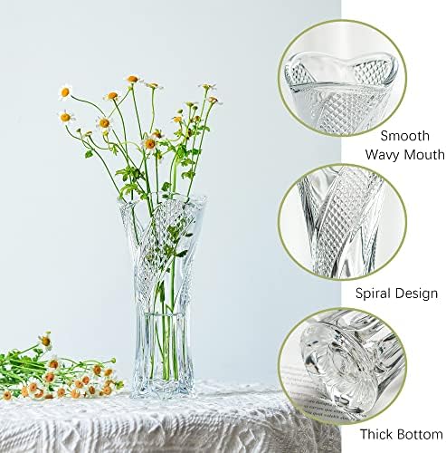 אגרטלי קריסטל ברורים למרכזי, אגרטל זכוכית מודרני בגודל 6.5 אינץ 'לקישוט, אגרטלי פרחים לעיצוב ספירלה