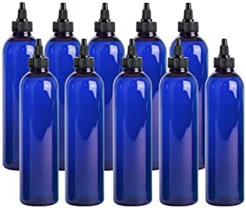 Kelkaa 8oz Cosmo בקבוקי פלסטיק מחמד כחול עגול עם כובעי טוויסט שחורים לשמפו, מרכך, סבון גוף, קרם, מיכלים ריקים