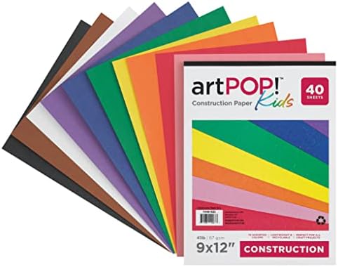ארטפופ! נייר בנייה לילדים, מגוון, כרית 9 x 12, 40 גיליונות קלים למחזור עם 10 צבעים שונים למלאכות