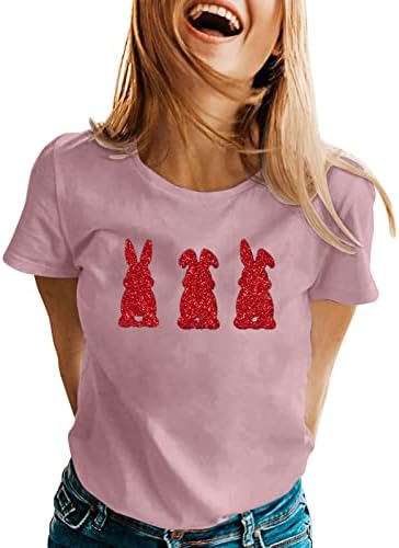 ארנב חמוד צמרות טי גרפיות לנשים שרוול קצר O צוואר צווארון מודפסות חולצות נערות נערות חולצה מדי יום