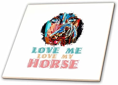 3רוז ילדה, פנים אישה וסוס-אוהב אותי אוהב את הסוס שלי טקסט צבעוני-אריחים