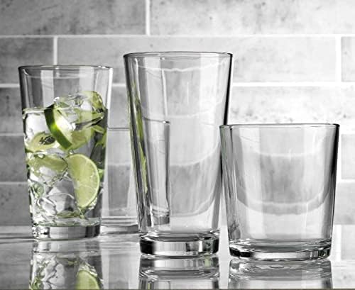 סט כוסות שתייה של 8 כלי זכוכית מעורבים סט של גלבר, 4 כדורים גבוהים 17 אונקיות., 4 כוסות ויסקי