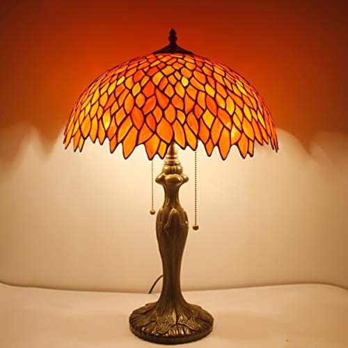 מנורת שולחן טיפאני אדומה ויסטריה ויטראז 'מנורה שליד המיטה 16 על 16 על 24 אינץ' קריאת שולחן אור מתכת עיצוב