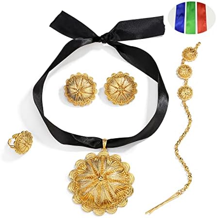 אמהות יום מתנות האתיופית תכשיטי עבור נשים סטי זהב גדול תליון עגילי טבעת שרשרת אפריקאית הבשה