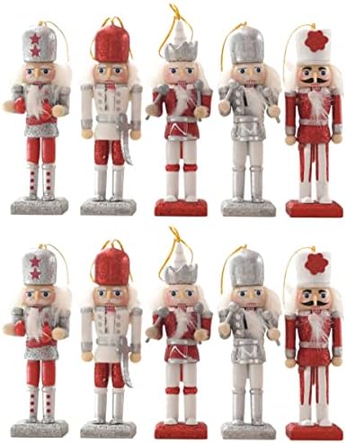 אבואוהד חג המולד קישוטי 10 יחידות מפצח אגוזים תליית קישוט דמויות אדום ונוצץ חג המולד מיני עץ
