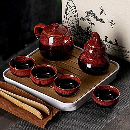 ערכת תה ניידת של Xwozydr כוללת 1 קומקום תה 4 כוסות תה 1 קומקום תה קאדי תה, סיני טיולים סיניים קרמיקה