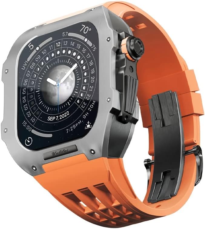 ערכת שינוי שעונים של Kanuz, ערכת רצועת שעון יוקרה עבור Apple Watch 6 5 4 SE 44 ממ פלואור יוקרה רצועת גומי טיטניום
