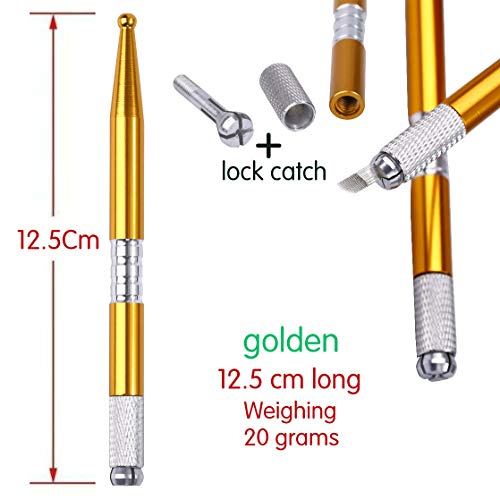 עטי מיקרובליידינג 10 חתיכה זהב ידני קעקוע גבות עטים+30 יחידות חד פעמי גבות מיקרובליידינג מחטים