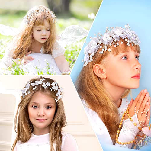 צלצול 4 יחידות פרח ילדה כיסוי ראש הקודש קריסטל שיער כיסוי ראש נסיכת כיסוי ראש לבן פרח פרל בגימור