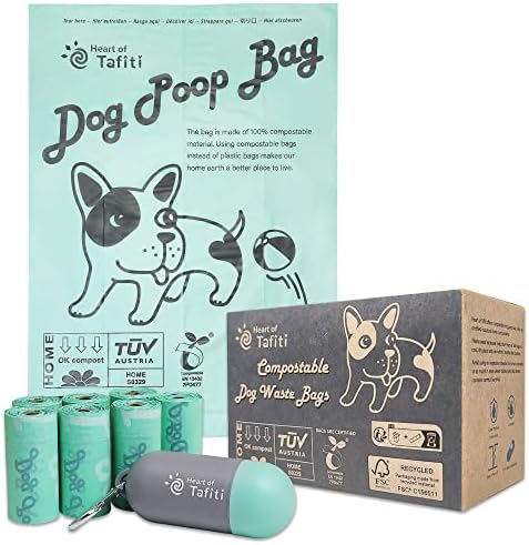 תיק קקי לכלבים של לב טפיטי עם מחזיק, שקיות קקי לכלבים, שקיות פסולת לכלבים הניתנות לקומפוסטציה, הוכחה