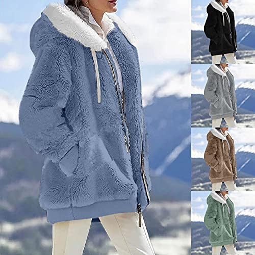 חורף מעילי נשים 2022 חם קל משקל צמר קטיפה רוכסן ברדס מעיל קומפי צמר מעילים עם כיסים