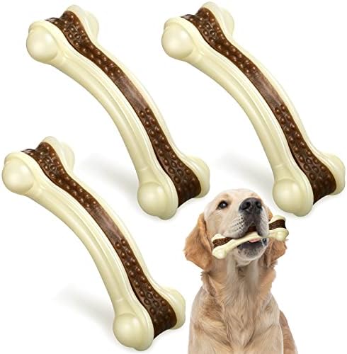3 חבילה כלב ללעוס צעצועי עבור לועסי אגרסיביים, כלב עצם צעצועי ניילון בשר טעם בלתי ניתן להריסה
