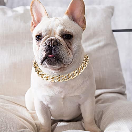 3sscha קובני ריינסטון שרשרת שרשרת כלבים צווארון קל משקל קל של צבע זהב מתכווננת קישור עם יהלום