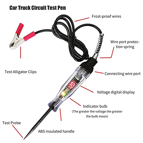 עט בדיקת מעגל משאיות רכב, בודק מעגלים, 3-70V בודק מעגלי LED רכב דיגיטלי, עט בודק חשמלי עם מתח וולט וחוט קפיץ,