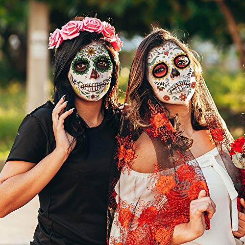 יום הפנים המתים קעקועים - 10 חבילות Día de Los Muertos ערכת מדבקה פנים זמנית קישוטים ליל כל