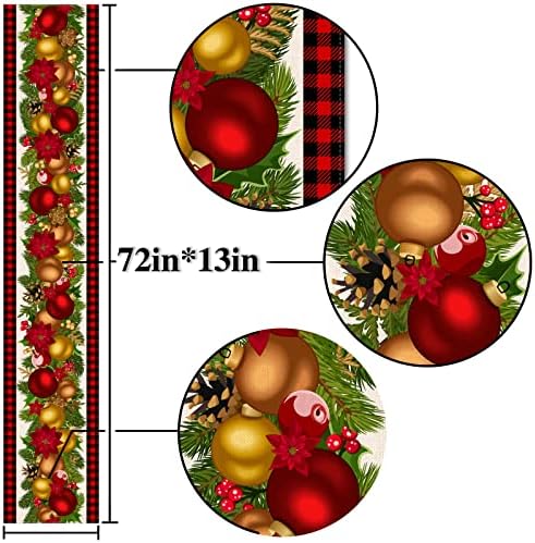 שולחן חג המולד של Nepnuser רץ באפלו בדוק קישוט חג המולד משובץ עונתי חורף עונתי ביתי מטבח חדר אוכל Decor-72 אינץ