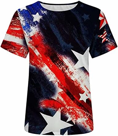 חולצת טיס דגל אמריקאית 4 ביולי צמרות נשים שרוול קצר של נשים O צוואר O צוואר פטריוטי חולצת עצמאות חולצה