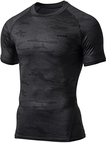 TSLA 1 או 3 חבילות UPF 50+ מהירות מהירות של חולצות דחיסה של שרוול קצר יבש, חולצת אימון אתלטית, שומר