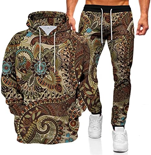 חליפות קפוצ'ונים מודפסים תלת מימדיים, סווטשירט של גברים דפוס העלים השונים סט סט, סט מכנסיים מזדמנים של יוניסקס