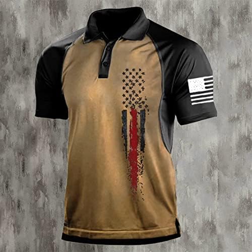צמרות פולו מזדמנים של קיץ לגברים 4 ביולי חולצת טי פטריוטית רופפת בכושר נוח דגל אמריקאי הדפס ספורט