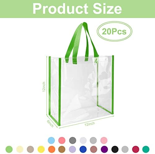 Saintrygo 20 חבילה שקיות טוטות ברורות 12 x 12 x 6, תיק תיק פלסטיק של PVC עם ידיות לעבודה בספורט