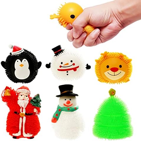 ZEQINTOY לחג המולד כדור מתח צעצועים, 6 חבילות כדורי לחץ עם נושא חג מולד חג המולד צעצועים מעוטרים ,, טובות